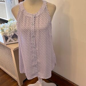 Cabi purple white button front sleeveless blouse Size S EUC